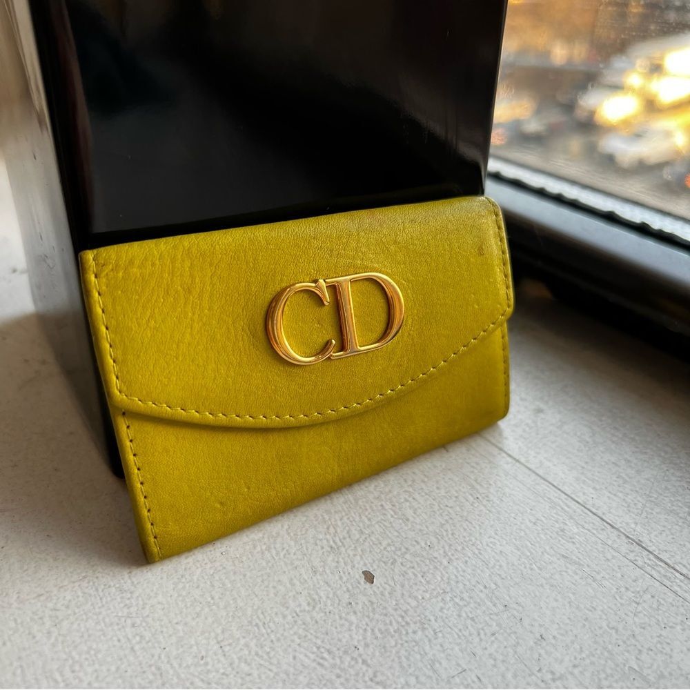 Christian Dior Key Holder, CD Compact Wallet Olive Green/Yellow Authentic